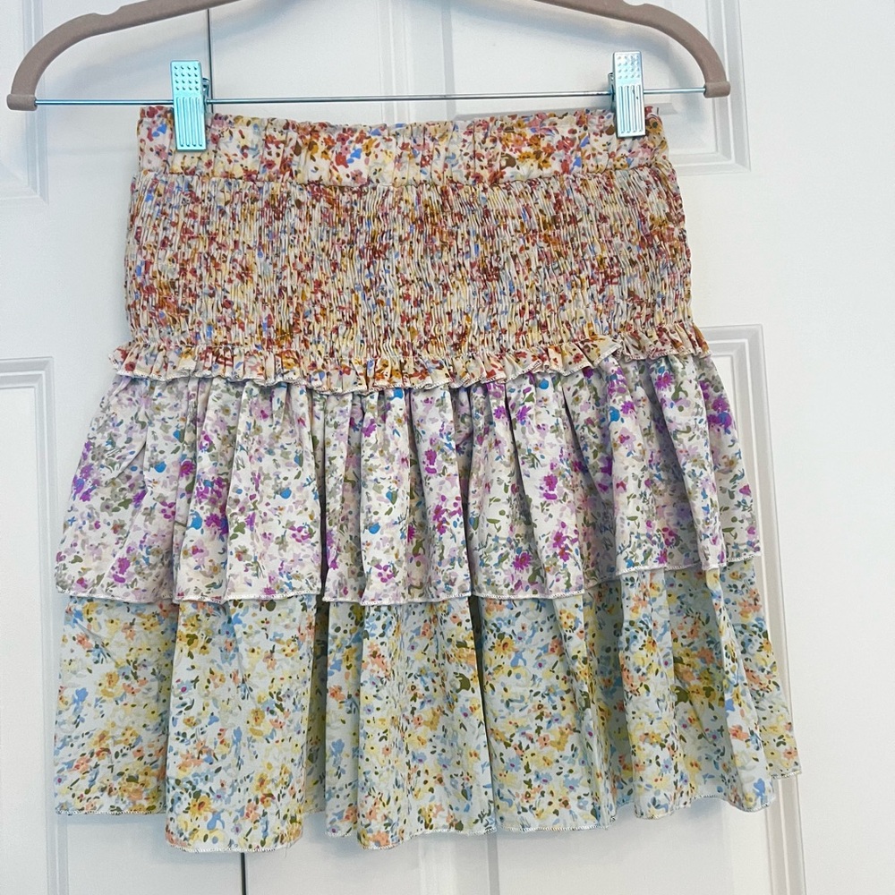 Shein Floral Multi-Colored Tiered Ruffle Mini Skirt